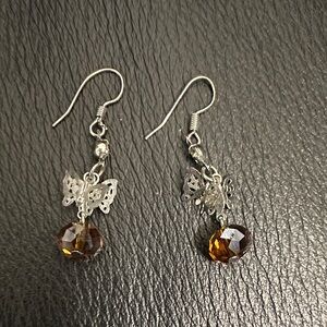 Elegant Silver and Brown Butterfly Earrings